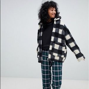 NWT Checkered Black & White Sherpa Coat